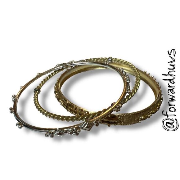 Bundle Sale 3 for $15 | Trio Bangle Bracelet Set - Textured & Decorative - Picture 1 of 8